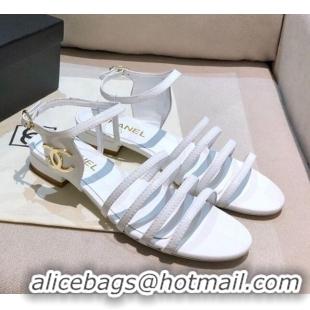 Best Price Chanel Lambskin Strap Sandals G36958 White 2021