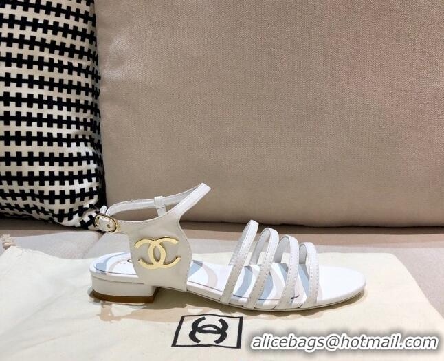 Best Price Chanel Lambskin Strap Sandals G36958 White 2021