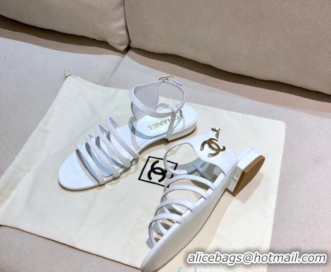 Best Price Chanel Lambskin Strap Sandals G36958 White 2021