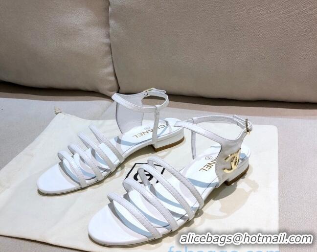 Best Price Chanel Lambskin Strap Sandals G36958 White 2021