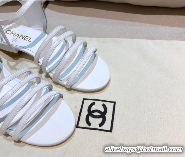 Best Price Chanel Lambskin Strap Sandals G36958 White 2021