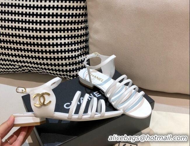 Best Price Chanel Lambskin Strap Sandals G36958 White 2021