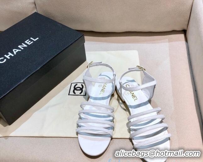 Best Price Chanel Lambskin Strap Sandals G36958 White 2021