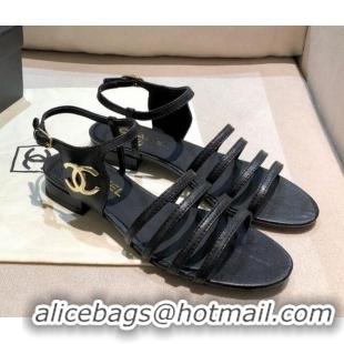 Duplicate Chanel Lambskin Strap Sandals G36958 Black 2021