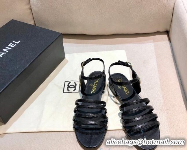 Duplicate Chanel Lambskin Strap Sandals G36958 Black 2021