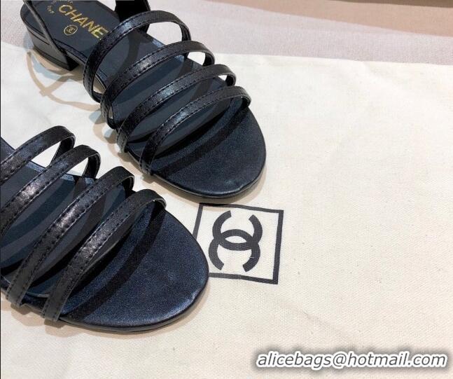 Duplicate Chanel Lambskin Strap Sandals G36958 Black 2021