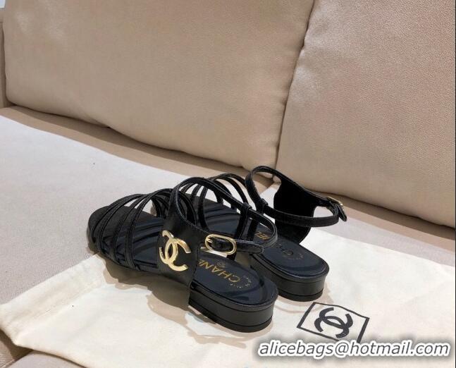 Duplicate Chanel Lambskin Strap Sandals G36958 Black 2021