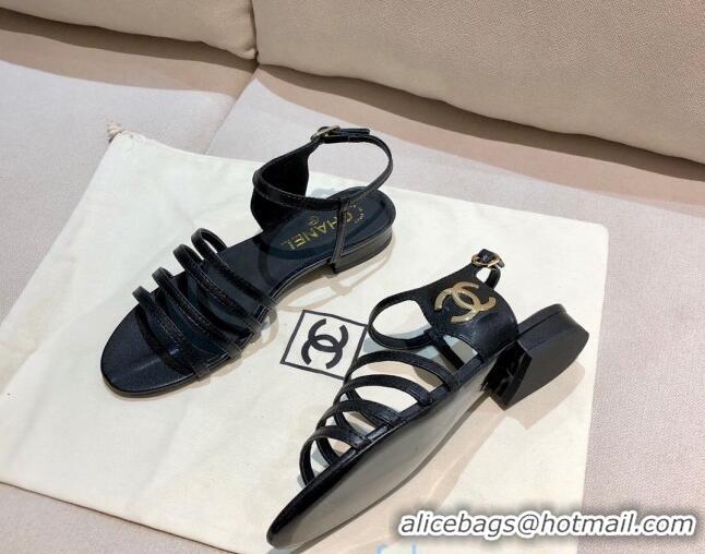 Duplicate Chanel Lambskin Strap Sandals G36958 Black 2021