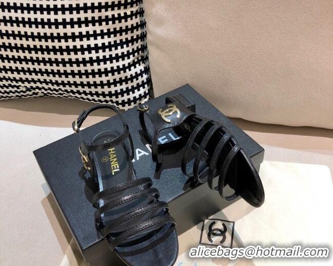 Duplicate Chanel Lambskin Strap Sandals G36958 Black 2021