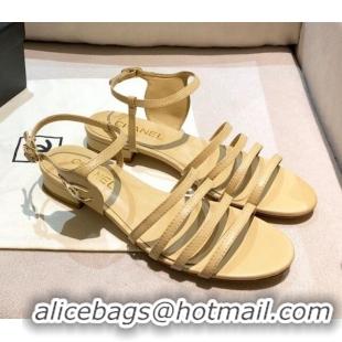 AAAAA Chanel Lambskin Strap Sandals G36958 Beige 2021