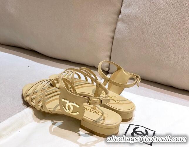 AAAAA Chanel Lambskin Strap Sandals G36958 Beige 2021