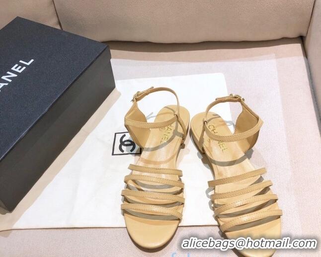 AAAAA Chanel Lambskin Strap Sandals G36958 Beige 2021