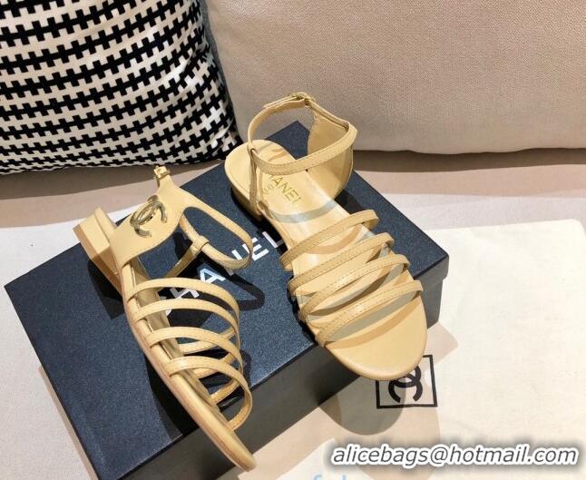 AAAAA Chanel Lambskin Strap Sandals G36958 Beige 2021