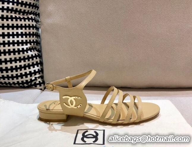 AAAAA Chanel Lambskin Strap Sandals G36958 Beige 2021