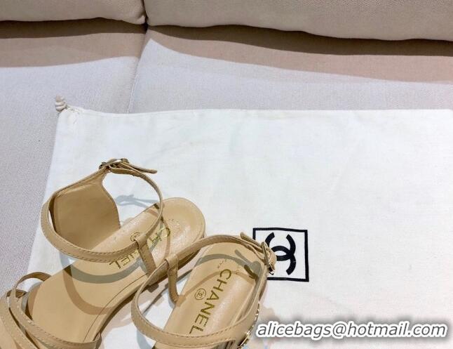 AAAAA Chanel Lambskin Strap Sandals G36958 Beige 2021