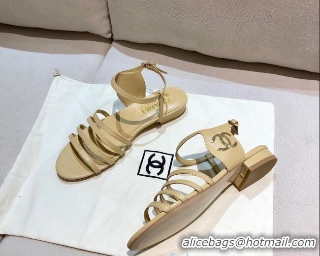 AAAAA Chanel Lambskin Strap Sandals G36958 Beige 2021