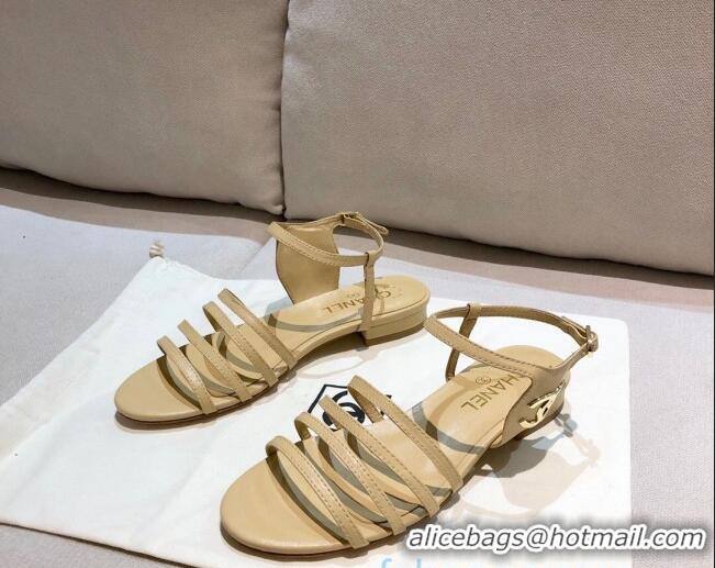 AAAAA Chanel Lambskin Strap Sandals G36958 Beige 2021