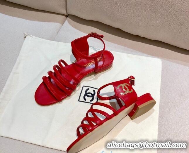 Top Quality Chanel Lambskin Strap Sandals G36958 Red 2021