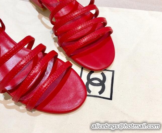 Top Quality Chanel Lambskin Strap Sandals G36958 Red 2021