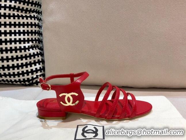 Top Quality Chanel Lambskin Strap Sandals G36958 Red 2021