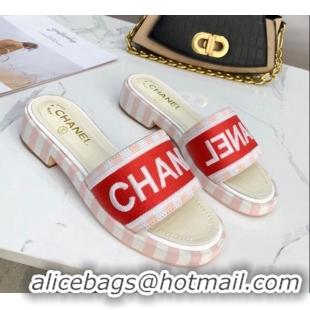 Classic Practical Chanel Canvas Striped Slide Sandals G34826 Red 2021