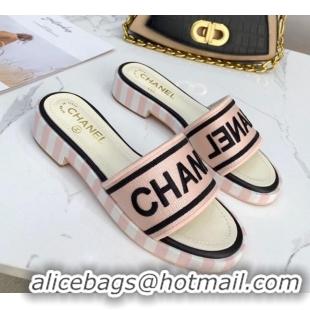 Low Price Chanel Canvas Striped Slide Sandals G34826  Light Pink 2021