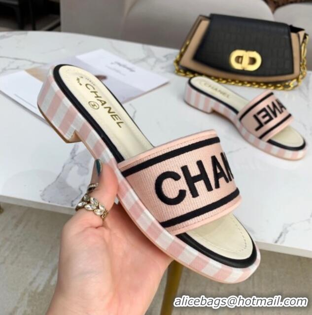 Low Price Chanel Canvas Striped Slide Sandals G34826  Light Pink 2021