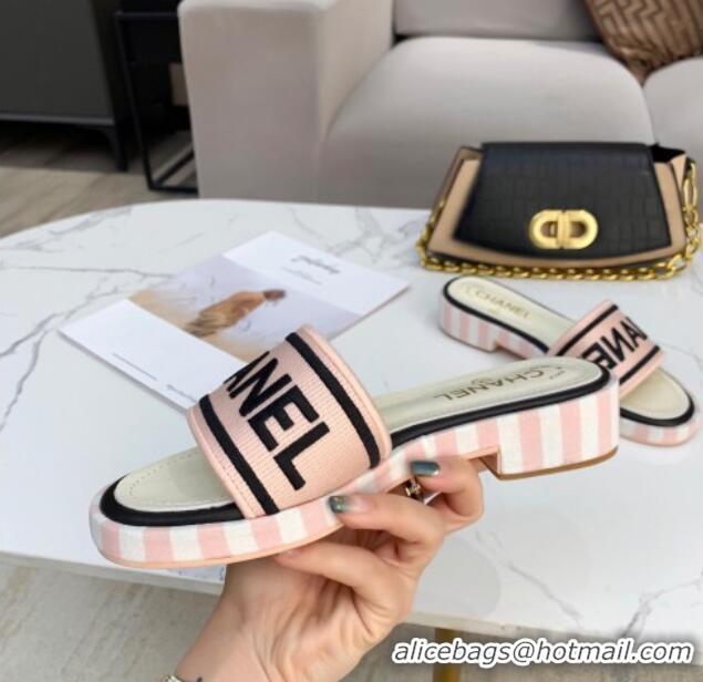 Low Price Chanel Canvas Striped Slide Sandals G34826  Light Pink 2021