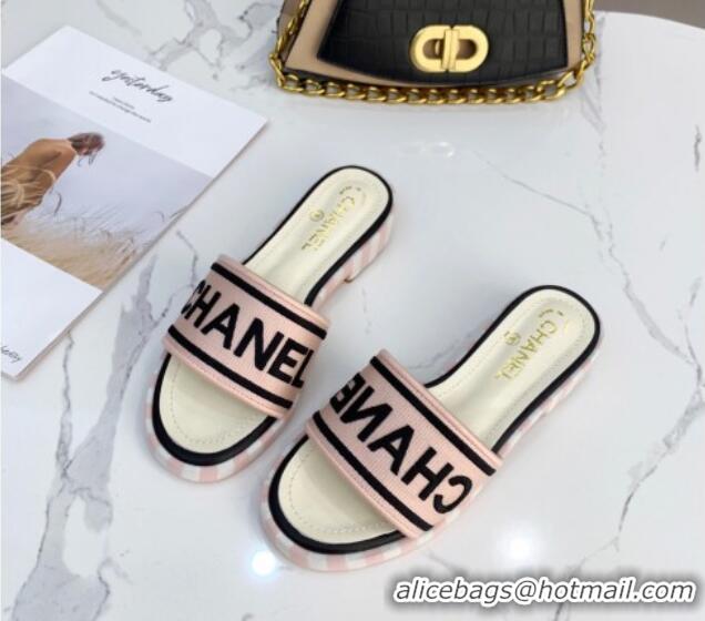 Low Price Chanel Canvas Striped Slide Sandals G34826  Light Pink 2021