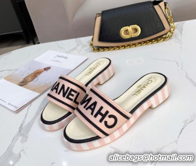 Low Price Chanel Canvas Striped Slide Sandals G34826  Light Pink 2021