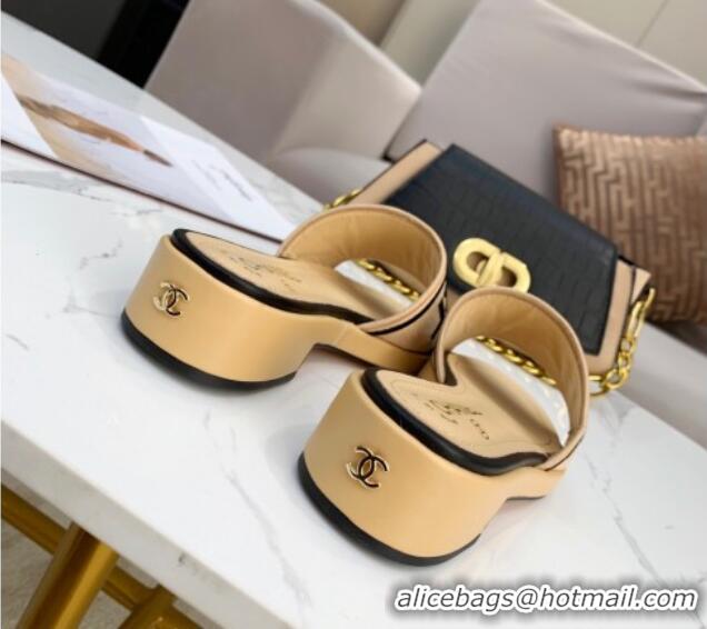 Best Luxury Chanel Canvas Striped Slide Sandals G34826  Beige 2021