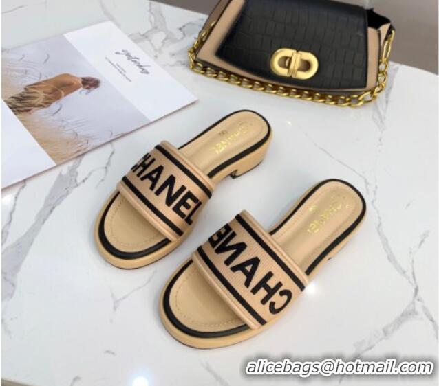 Best Luxury Chanel Canvas Striped Slide Sandals G34826  Beige 2021