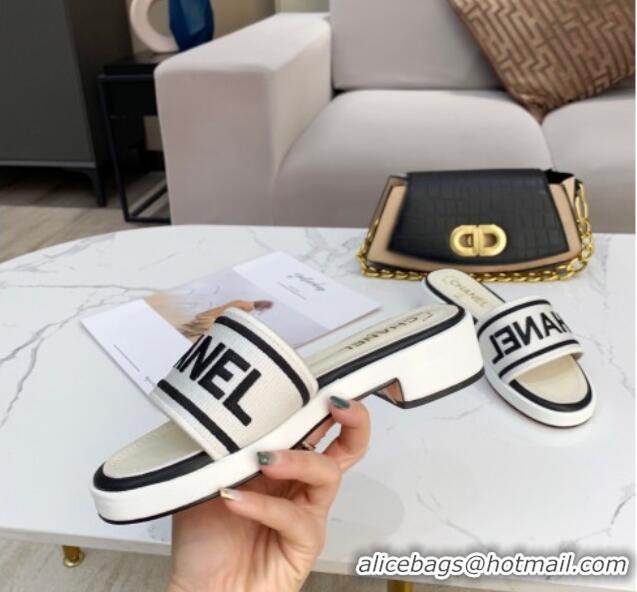 Duplicate Chanel Canvas Striped Slide Sandals G34826 Silver/Black 2021