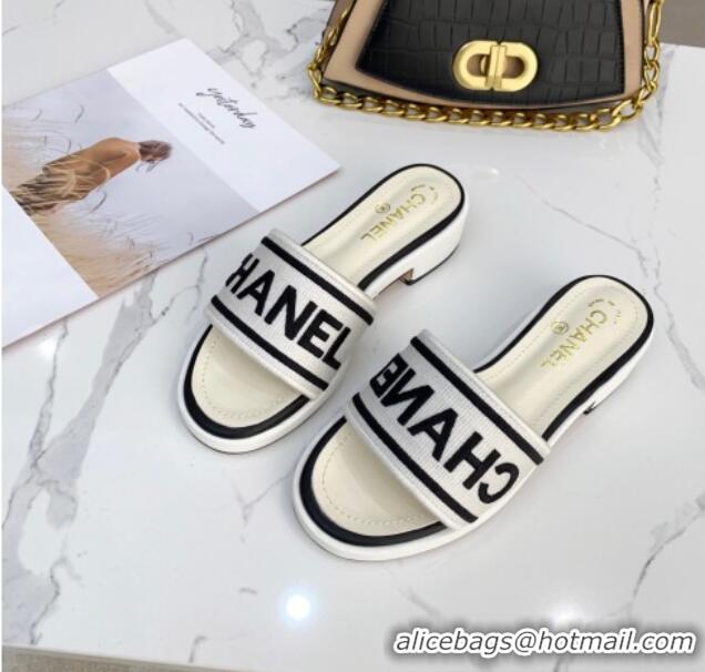 Duplicate Chanel Canvas Striped Slide Sandals G34826 Silver/Black 2021