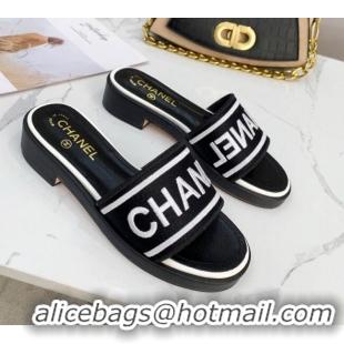 Reasonable Price Chanel Canvas Striped Slide Sandals G34826 White/Black 2021