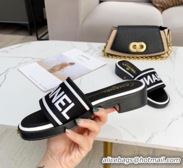 Reasonable Price Chanel Canvas Striped Slide Sandals G34826 White/Black 2021