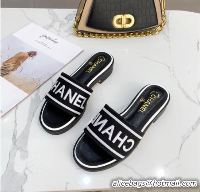 Reasonable Price Chanel Canvas Striped Slide Sandals G34826 White/Black 2021