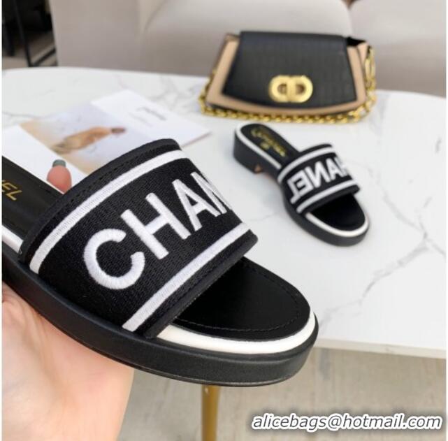 Reasonable Price Chanel Canvas Striped Slide Sandals G34826 White/Black 2021