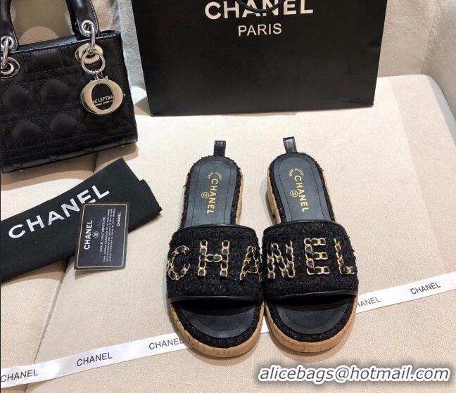 Luxury Cheap Chanel Chain CC Canvas Slide Sandals G34826 Black 2021