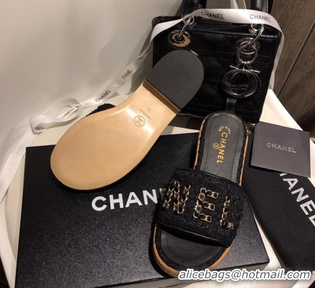 Luxury Cheap Chanel Chain CC Canvas Slide Sandals G34826 Black 2021