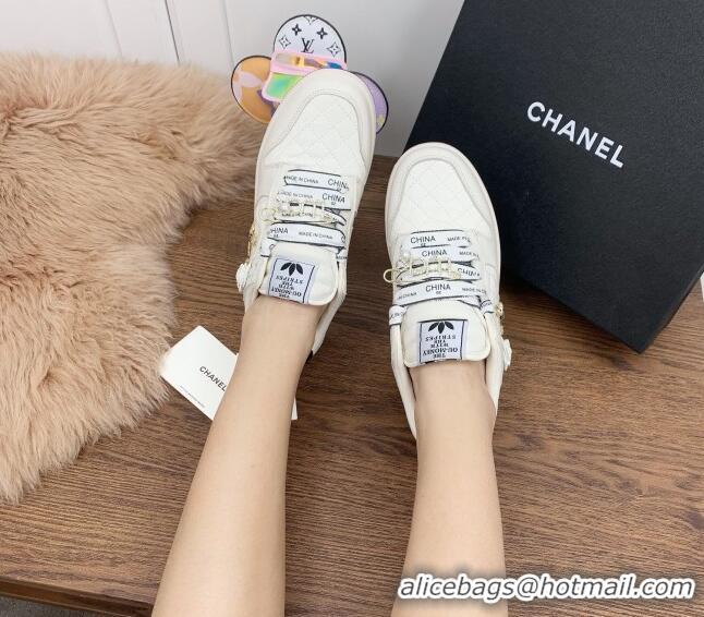 Best Product Chanel Quilted Leather Sneakers with LUCKY Charm 012701 White 2021