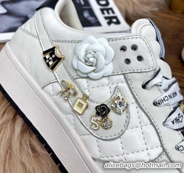 Best Product Chanel Quilted Leather Sneakers with LUCKY Charm 012701 White 2021