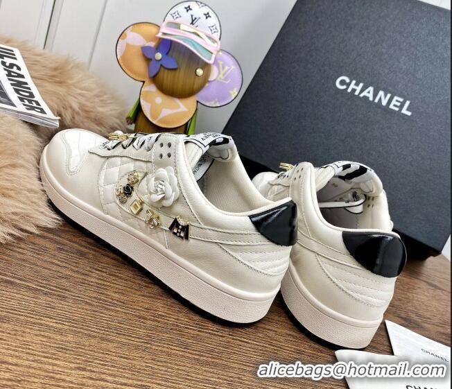 Best Product Chanel Quilted Leather Sneakers with LUCKY Charm 012701 White 2021