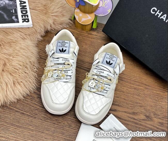 Most Popular Chanel Quilted Leather Sneakers with Tassel Charm 012703 White 2021