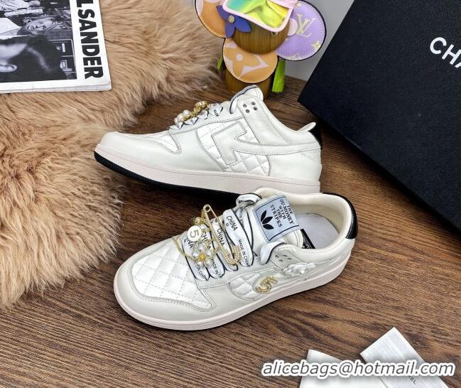 Most Popular Chanel Quilted Leather Sneakers with Tassel Charm 012703 White 2021