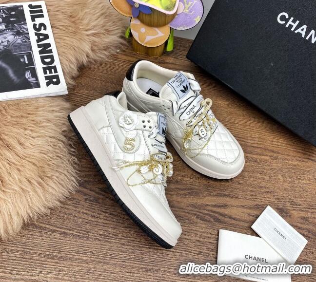 Most Popular Chanel Quilted Leather Sneakers with Tassel Charm 012703 White 2021