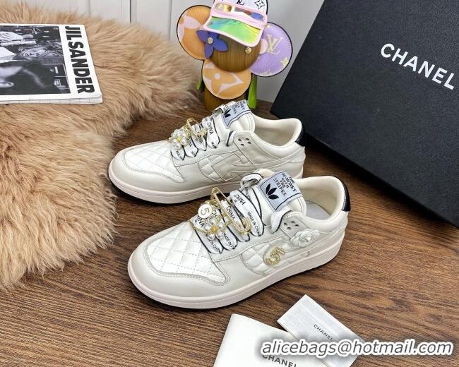 Most Popular Chanel Quilted Leather Sneakers with Tassel Charm 012703 White 2021