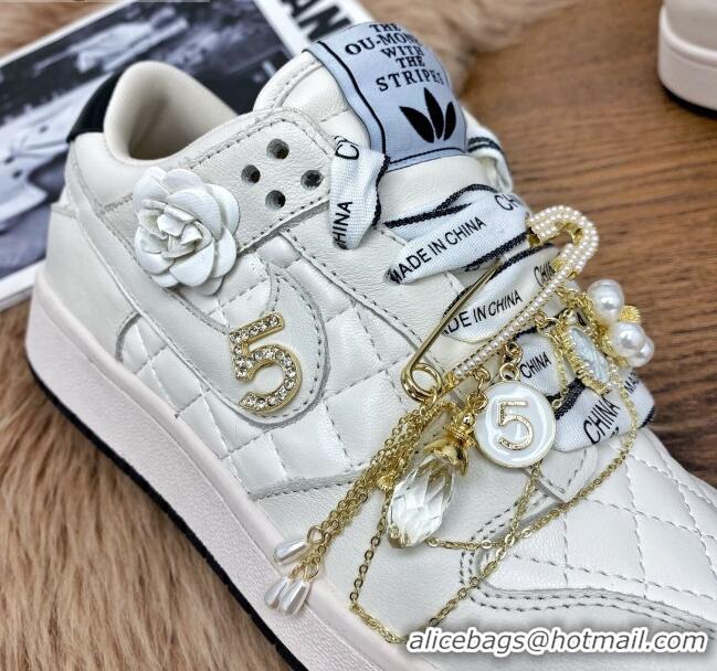 Most Popular Chanel Quilted Leather Sneakers with Tassel Charm 012703 White 2021