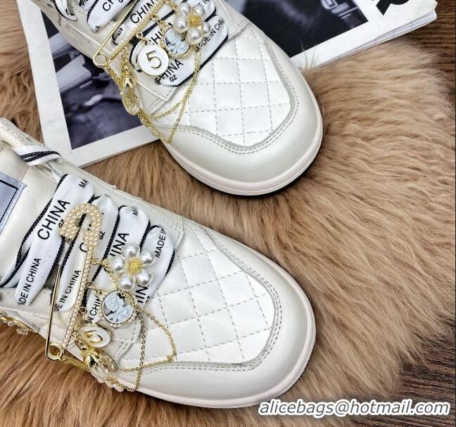 Most Popular Chanel Quilted Leather Sneakers with Tassel Charm 012703 White 2021