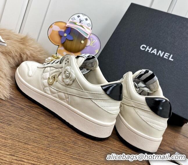 Most Popular Chanel Quilted Leather Sneakers with Tassel Charm 012703 White 2021